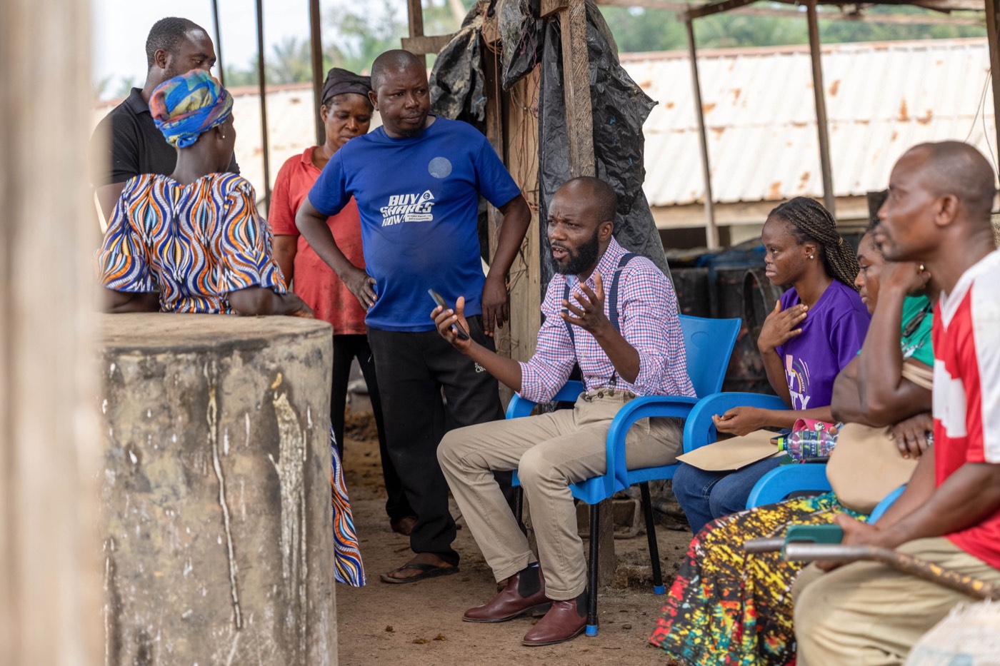 Ahanta Tech Lab field visit: discussion at the processing site