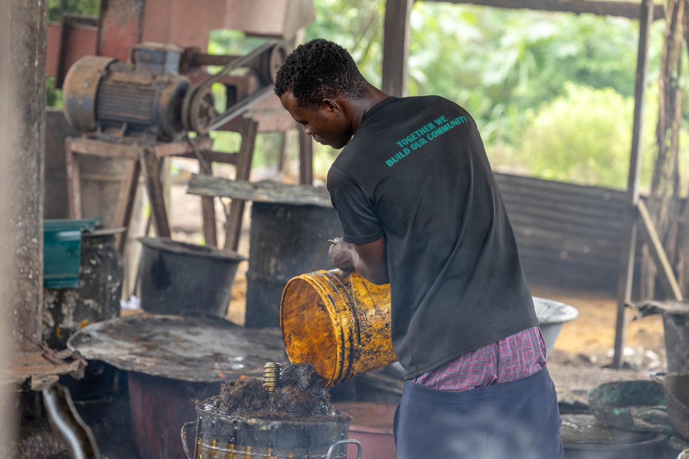 Palm oil processing at the site